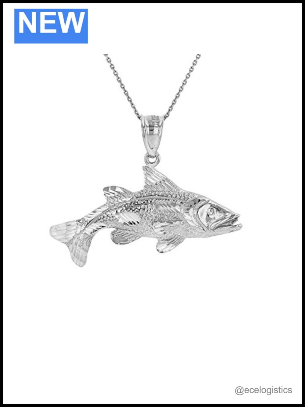 925 Sterling Silver Textured Sea Bass Pendant Necklace